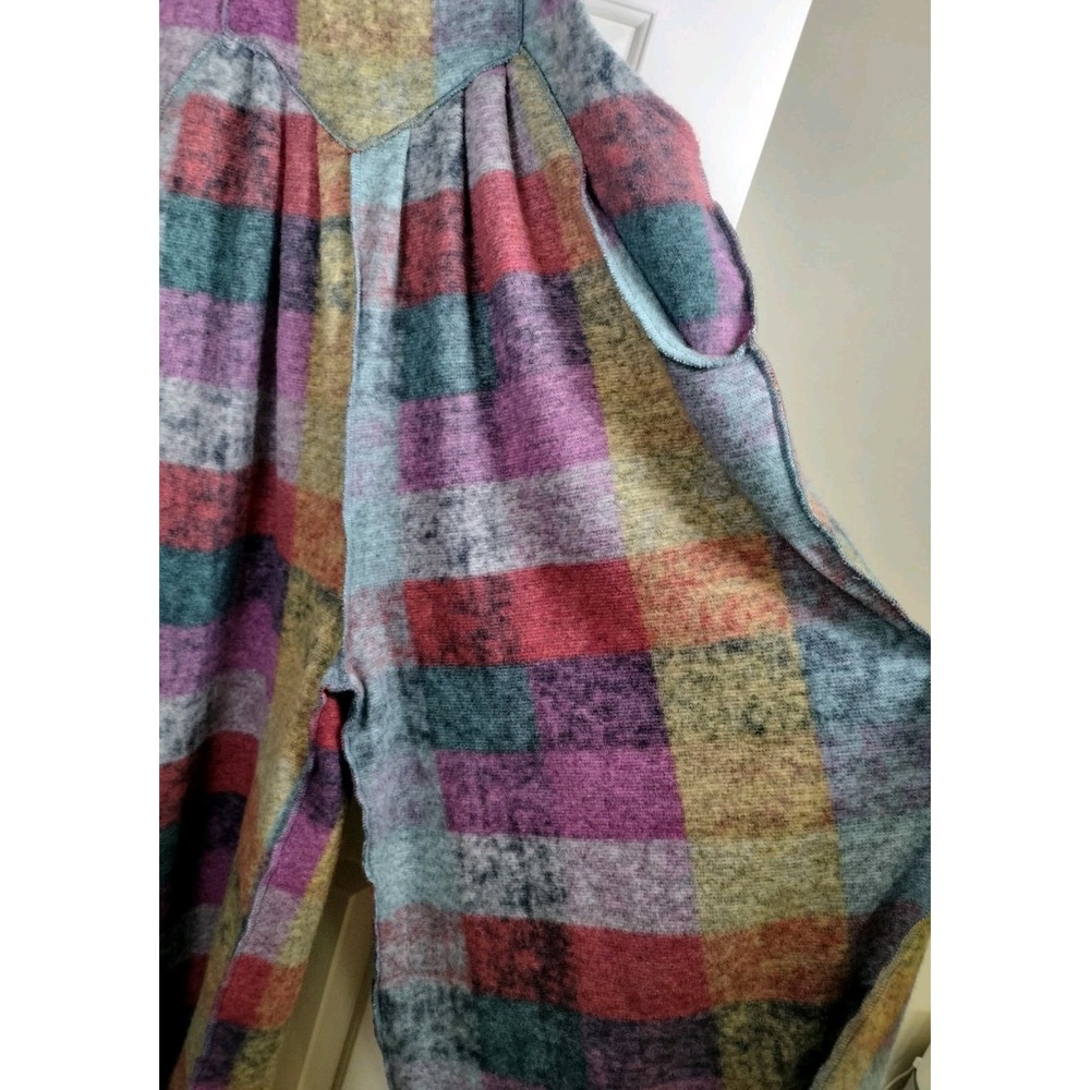 Women Multi Color Plaid Checkered Knit Overalls Wide Leg Size XL - Picture 7 of 16